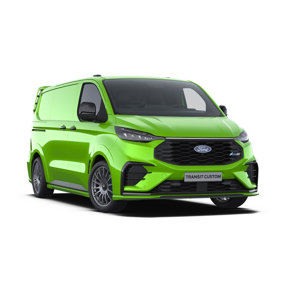 Grønn Ford Transit Custom MS-RT-varebil.