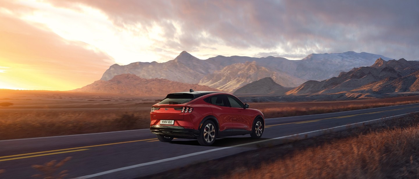 Red Ford Mustang Mach-E on the road