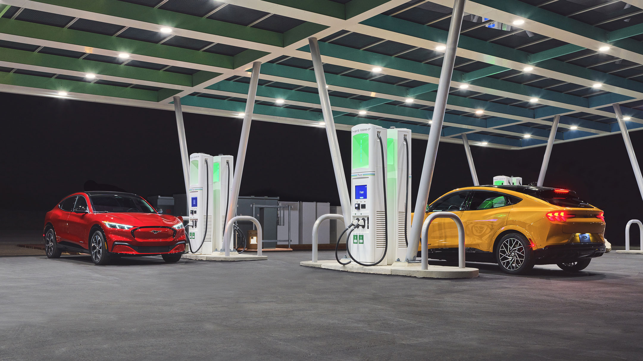 Cars charging at a charging station