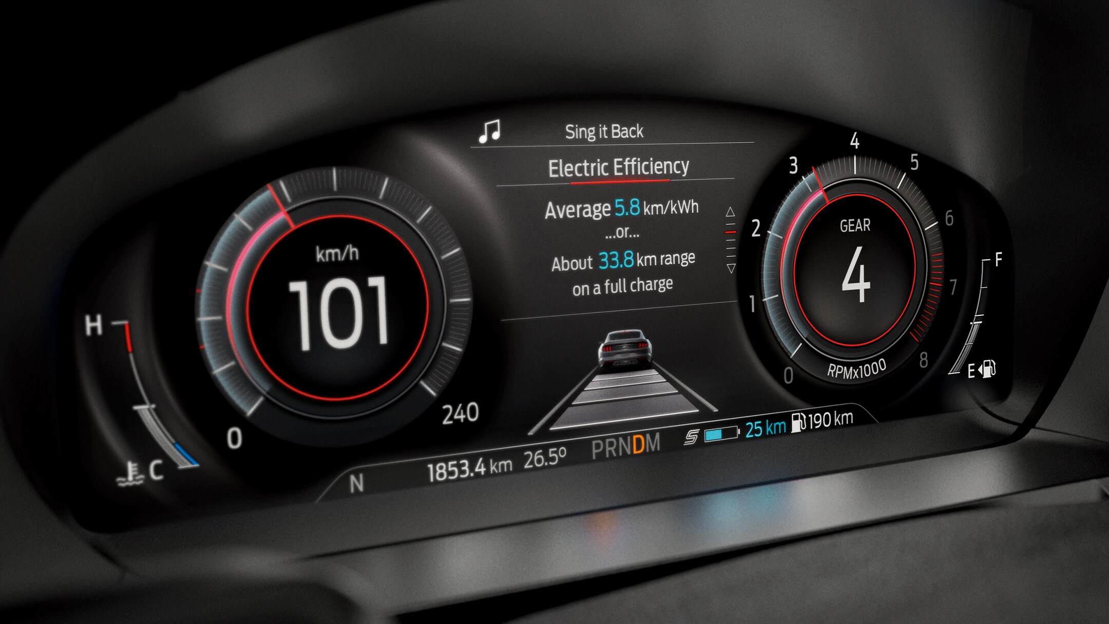 Ford Explorer dashboard close up showing electric range