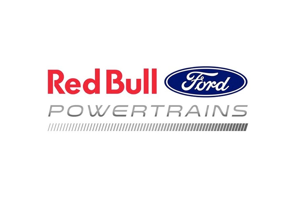 Red Bull Ford Powertrains-logo for Formel 1 på hvit bunn