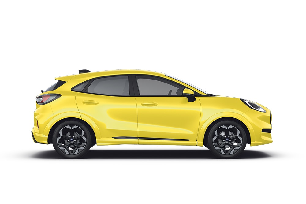 En gul Puma fra utvalget av små Ford-biler.