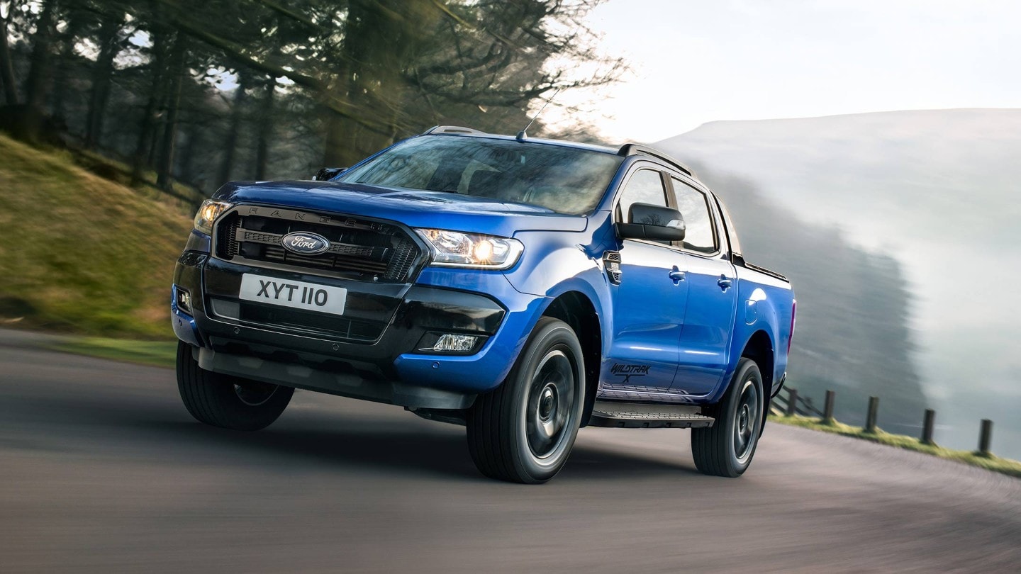 Blue Ford Ranger on road