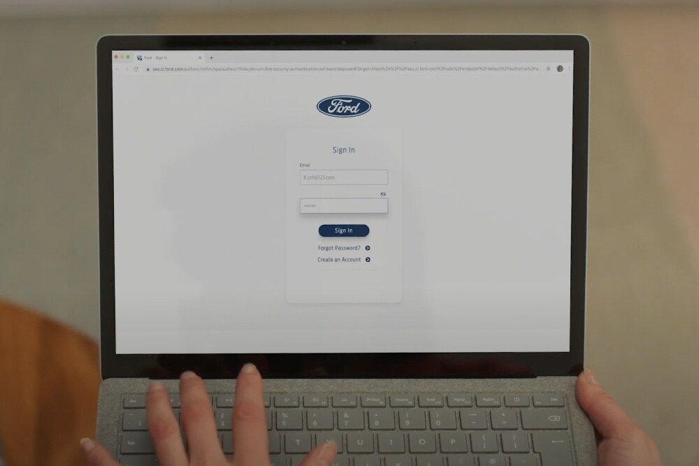 Skjermbilde fra datamaskin som viser påloggingsskjema for Ford-konto