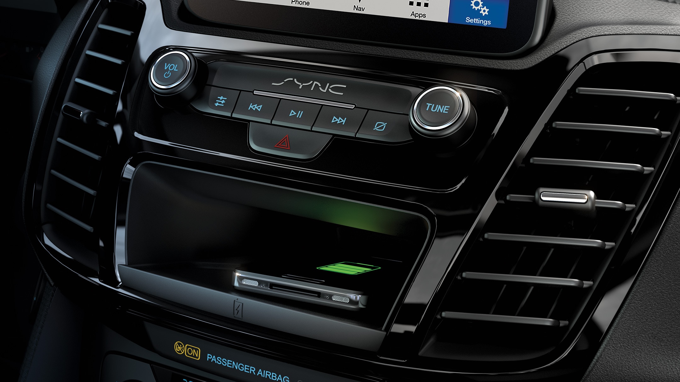 Ford Transit Connect device dock close up