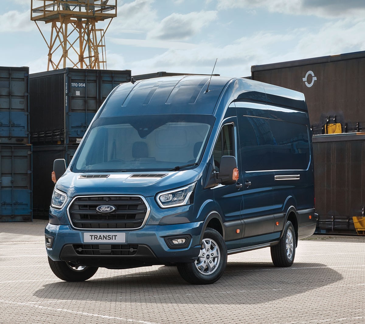 Blue Ford Transit Van parked 