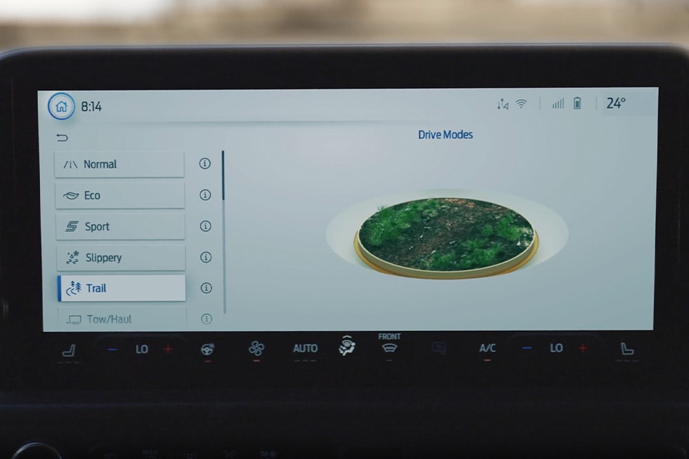 Skjermbilde for valg av kjøremodus i en Ford Transit Custom.