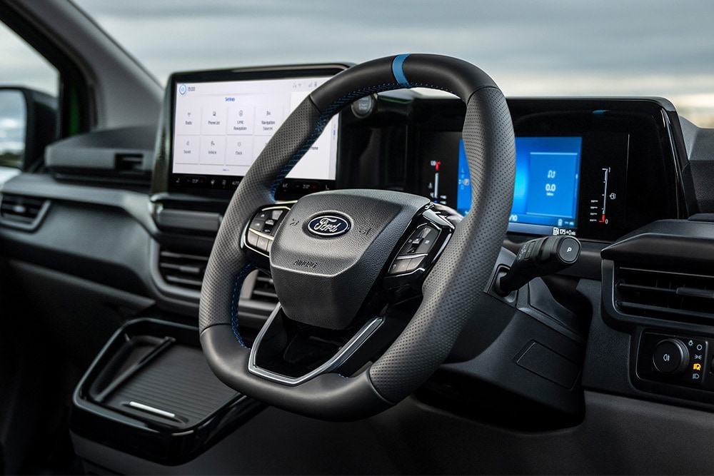 Interiørvisning av en Ford Transit Custom MS-RT.