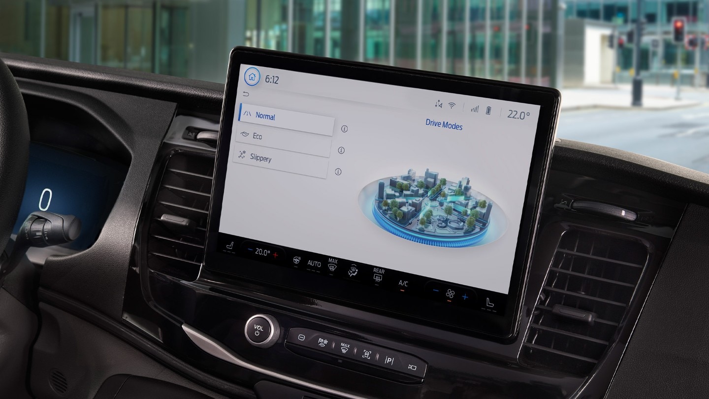 All-New Ford E-Transit SYNC4 screen displaying drive modes
