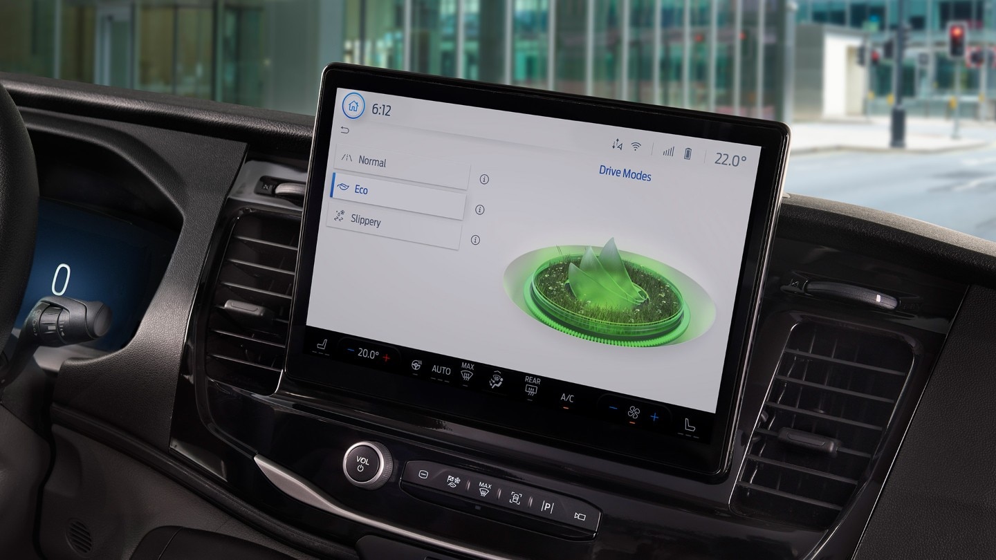All-New Ford E-Transit SYNC4 screen displaying eco mode