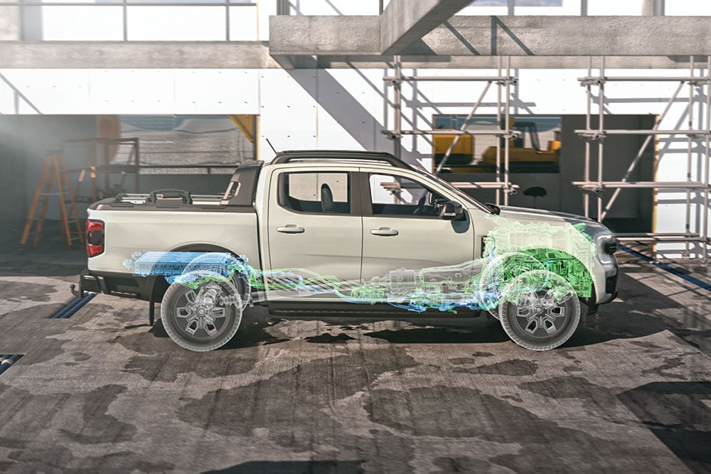 Timelapse-video av ladbar Ranger på en byggeplass som viser hybriddriftens teknologi.