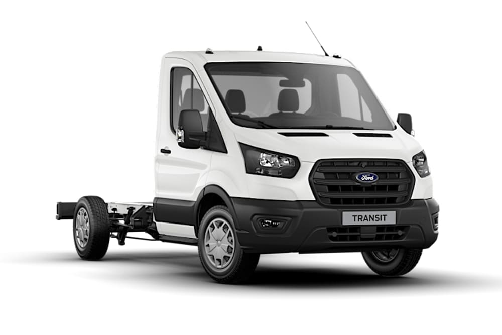 Side view of a white Ford Ranger double cab pick-up truck.