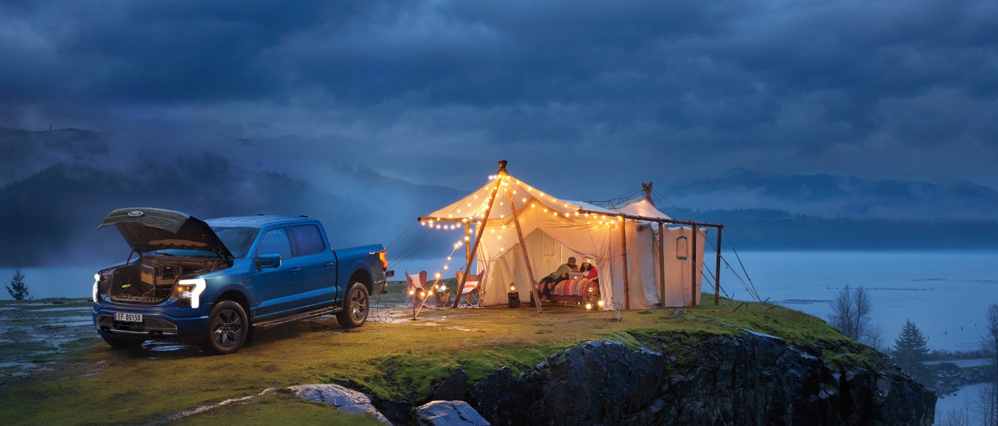 F-150 Lightning parked while camping