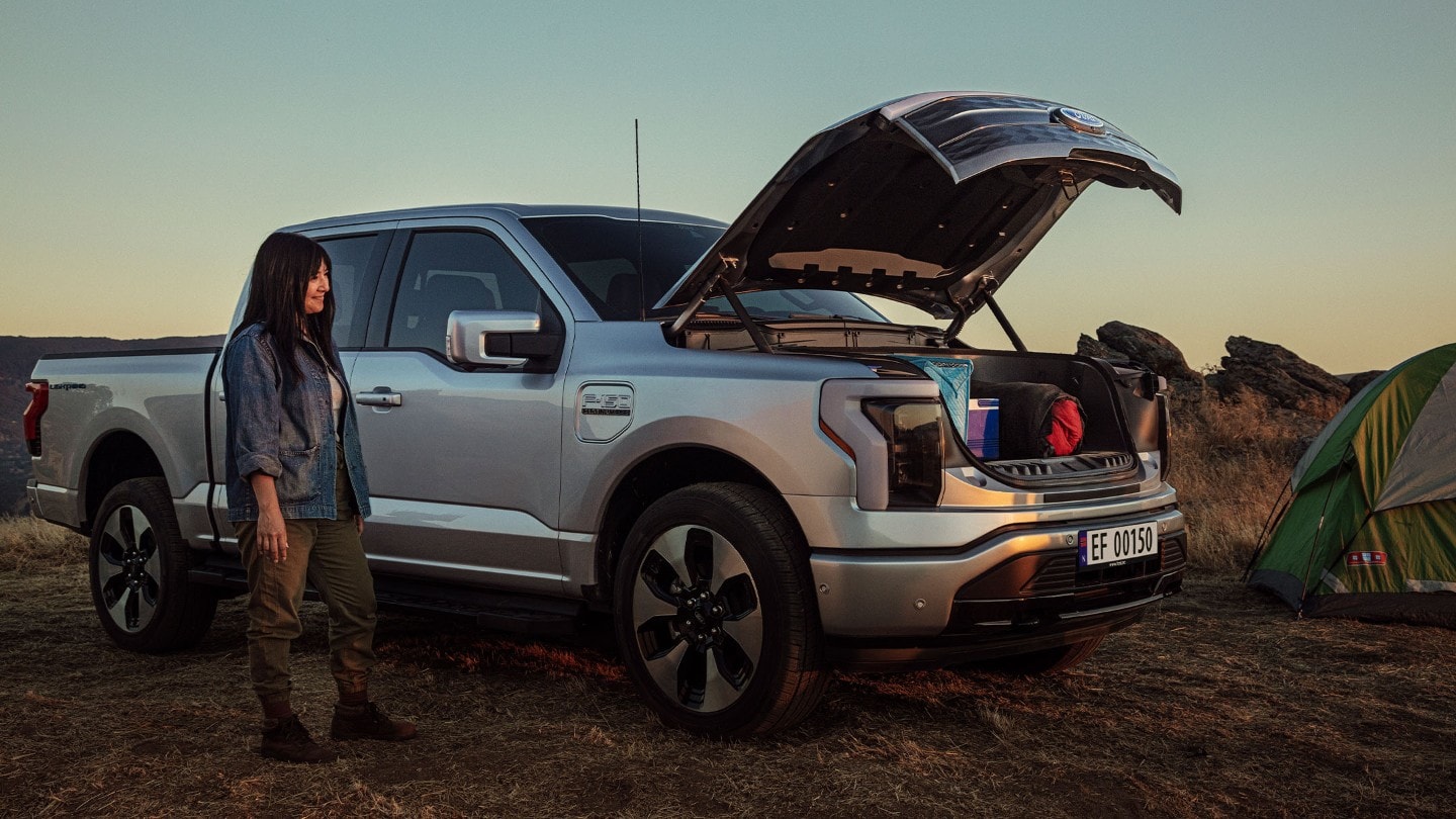 Ford F-150 Lightning parked in wild.